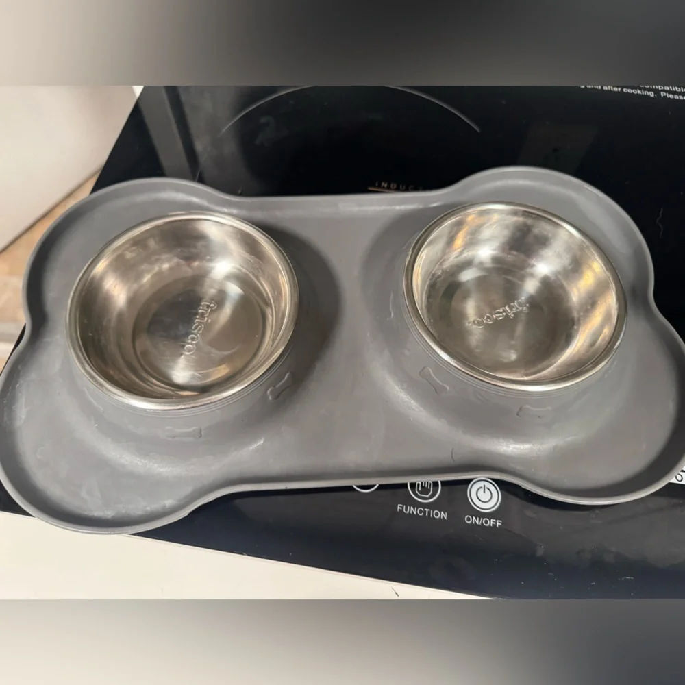 Frisco Gray Silicone Dog or Cat Bowl Set
